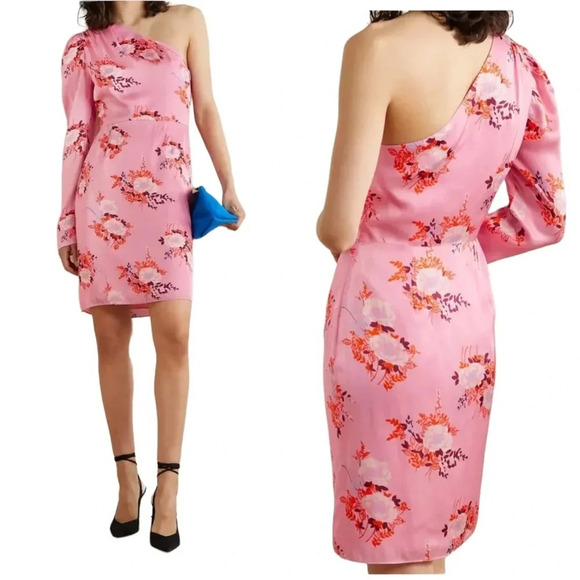 Les Reveries Dress One-Sleeve in Pink Gardenia Matte Satin Size 4 NWT - Picture 1 of 11